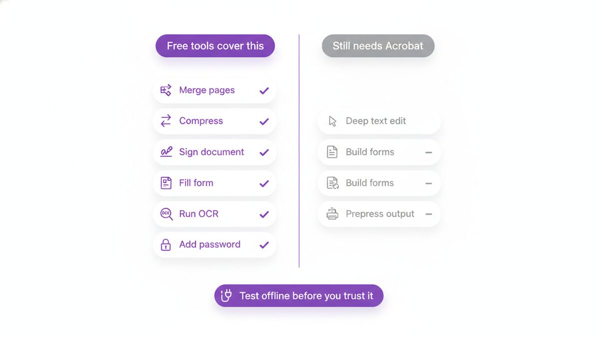 Which tasks a free Adobe Acrobat alternative covers and which still need Acrobat
