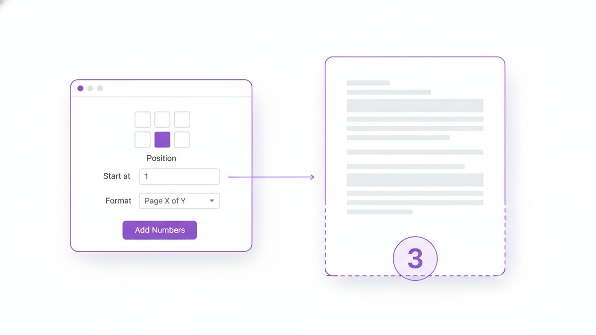 Choosing position and format to add page numbers to PDF pages in a free browser tool
