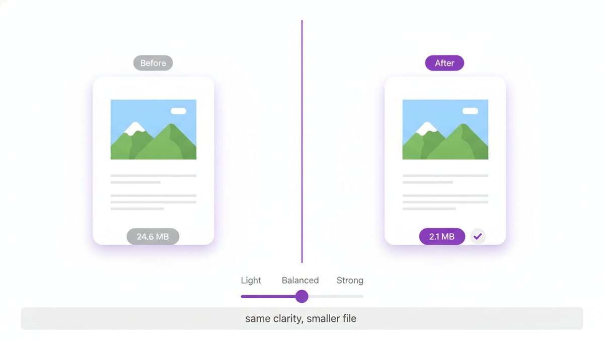 Before and after comparison showing how to compress PDF files without losing visible quality