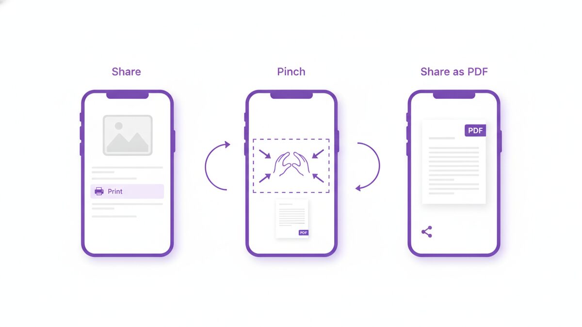 Using the print preview pinch gesture to turn a photo to PDF iPhone can share