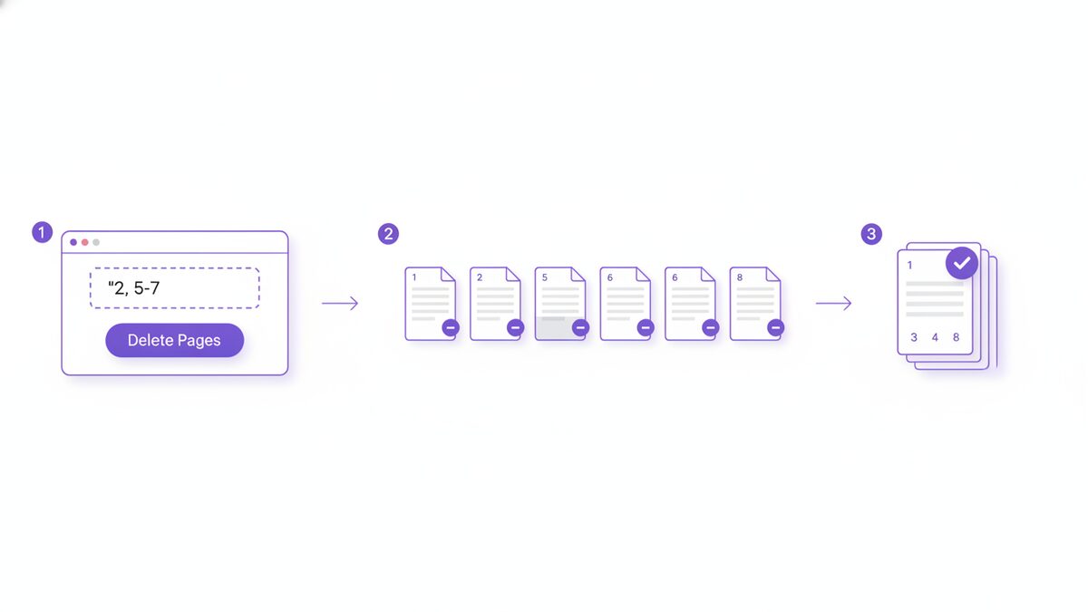 Example showing how to delete pages from PDF files by typing the page range 2, 5-7