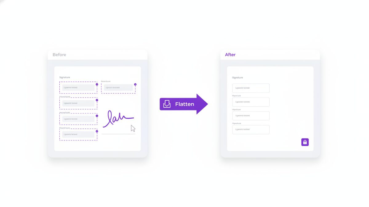 Merging form fields and a signature into the page to flatten PDF documents in a browser