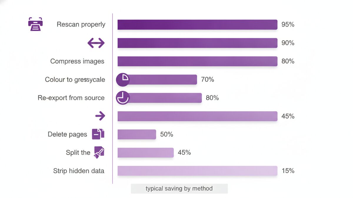 Seven methods to reduce PDF file size ranked by how much space each one saves
