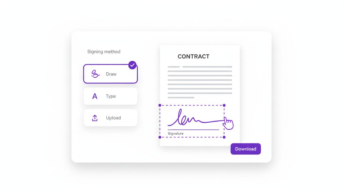 Placing a drawn electronic signature onto a contract to show how to sign a PDF for free